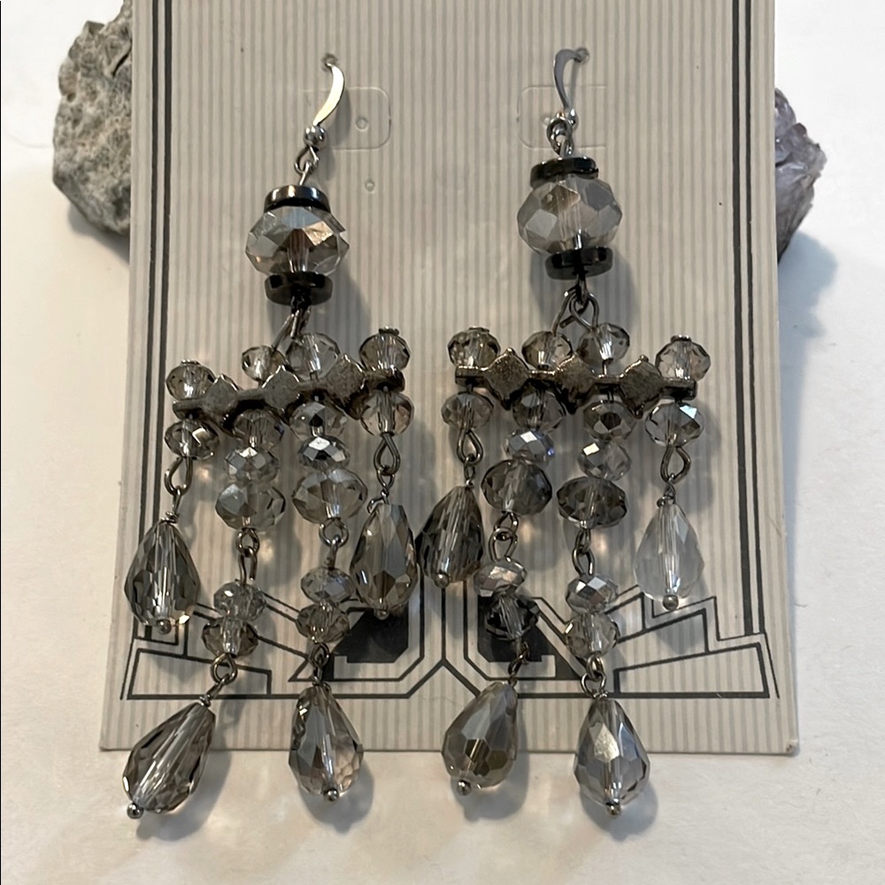 Crystal Chandelier Pierced Silver Tone Crystal And Rhinestone Dangle Earrings 10$